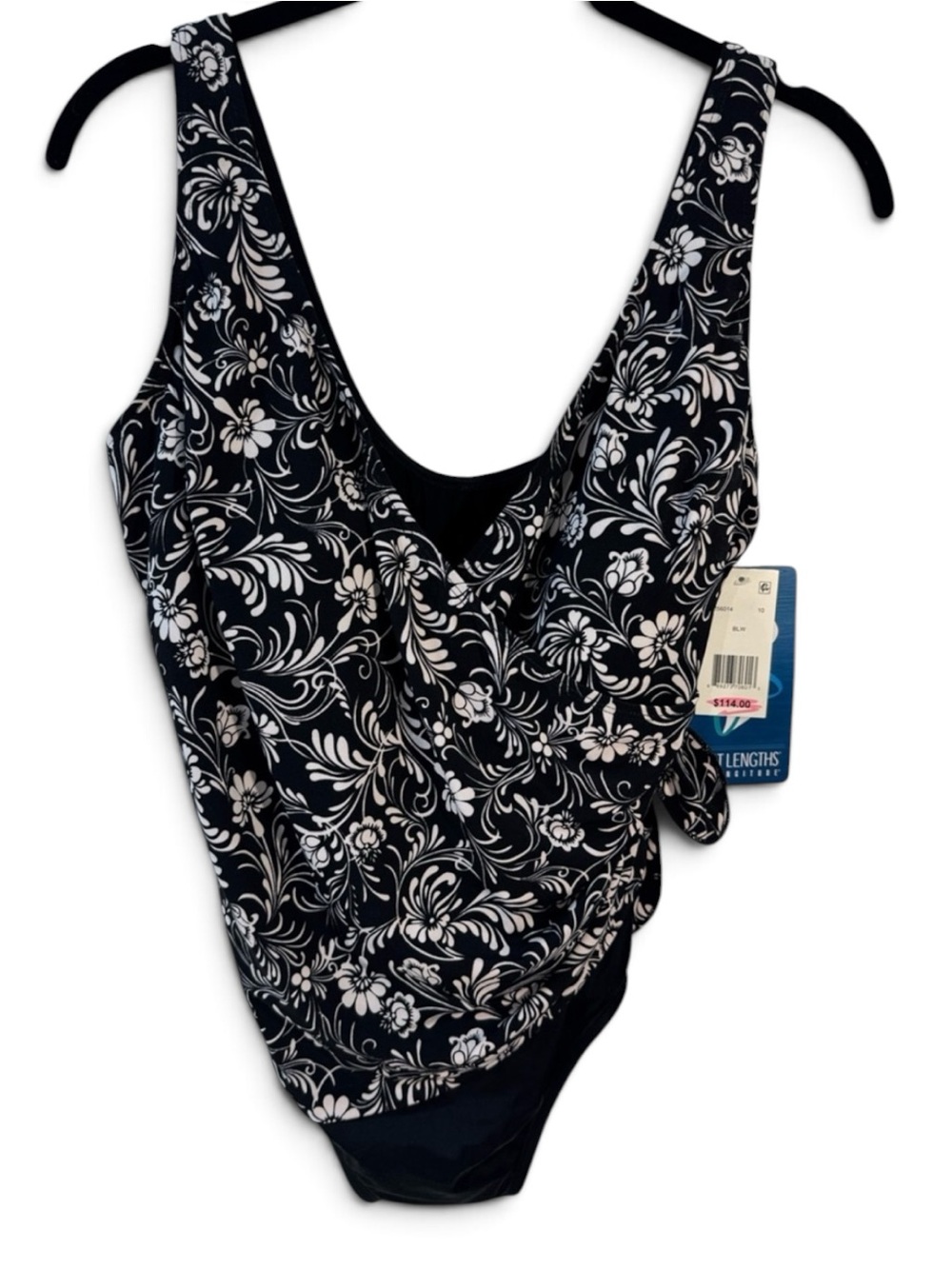 Women's Black & White Floral V-Neck One-Piece Swimsuit